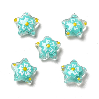 Handmade Lampwork Beads, Star with Flower Pattern