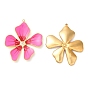 304 Stainless Steel Enamel Pendants, with Rhinestones, Real 18K Gold Plated, Flower Charm
