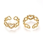Brass Micro Pave Clear Cubic Zirconia Cuff Rings, Open Rings, Heart, Cadmium Free & Lead Free
