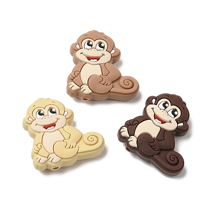Monkey Food Grade Eco-Friendly Silicone Focal Beads, Chewing Beads For Teethers, DIY Nursing Necklaces Making