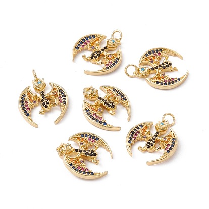 Rack Plating Brass Micro Pave Colorful Cubic Zirconia Pendants, with Jump Ring, Cadmium Free & Nickel Free & Lead Free, Real 18K Gold Plated, Dinosaur