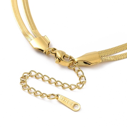 Collier lariat pendentif perle acrylique, doré 304 chaîne à chevrons en acier inoxydable double couche neklace pour les femmes