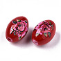 Printed & Spray Painted Opaque Glass Beads, Oval with Floral Pattern