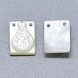 Natural White Shell Mother of Pearl Shell Pendants, Rectangle with Carved Cleopatra