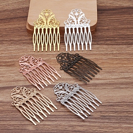 Iron Hair Combs Findings, with Brass Flower