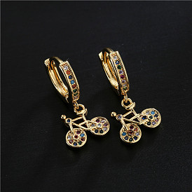 Minimalist Chic Bike Earrings with Copper Plating and Micro Inlaid Zircon for Women