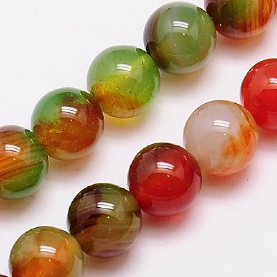 Natural Peacock Agate Beads Strands, Dyed, Round, Mixed Color