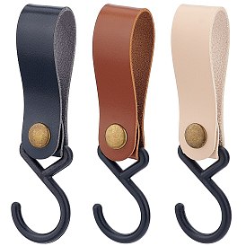 Gorgecraft 3Pcs 3 Colors PU Leather with Plastic Carabiners Hanger Buckle Hook, for Outdoor Hanging, Pot, Clothes, Kitchenware, Utensils, Pan, Rectangle