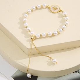 Bracelet de perles chic et minimaliste avec breloque étoile à huit branches unique - accessoire de mode haut de gamme pour femme