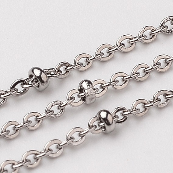 304 Stainless Steel Cable Chains, Decorative Chains, with Rondelle Beads, Soldered