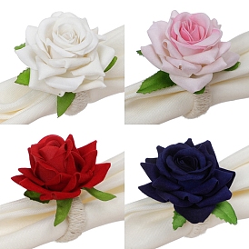Burlap Napkin Rings, with Polyester Artificial Rose, Napkin Holder Adornment, Wedding Restaurant Daily Accessories