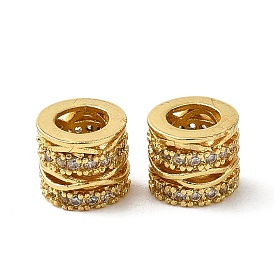 Rack Plating Brass Micro Pave Cubic Zirconia European Beads, Large Hole Beads, Long-Lasting Plated, Lead Free & Cadmium Free, Hollow Column