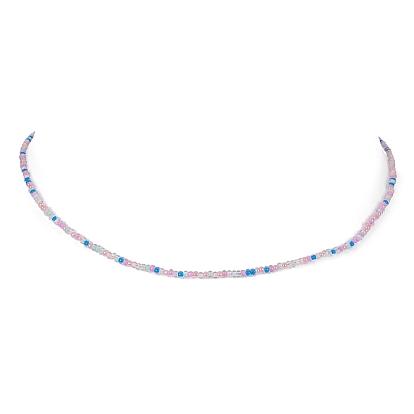 Luster Glass Seed Beaded Necklace with Alloy Clasps