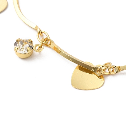 Clear Cubic Zirconia Diamond & Heart Charm Bracelet, Brass Jewelry for Women