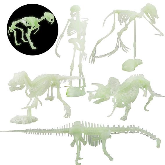 Modelo de esqueleto de dinosaurio de plástico artificial luminoso, brillan en la oscuridad, para decoración de broma de halloween