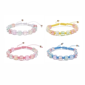 Candy Color Glass Cube Braided Bead Bracelet, Friendship Adjustable Bracelet for Women