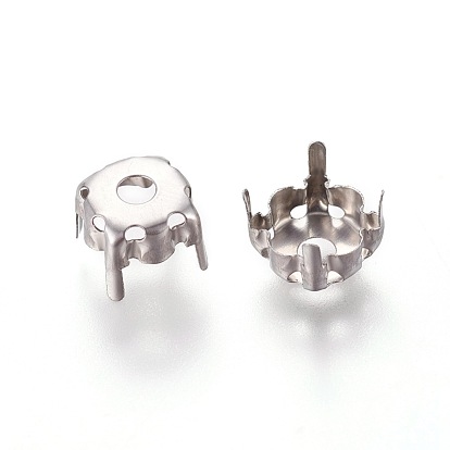 201 Stainless Steel Sew on Prong Settings, Rhinestone Claw Settings, Flat Round