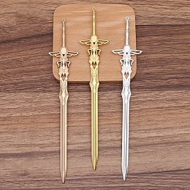 Alloy Sword Hair Sticks, with Loop, Cabochon Settings, Long-Lasting Plated Hair Accessories for Women