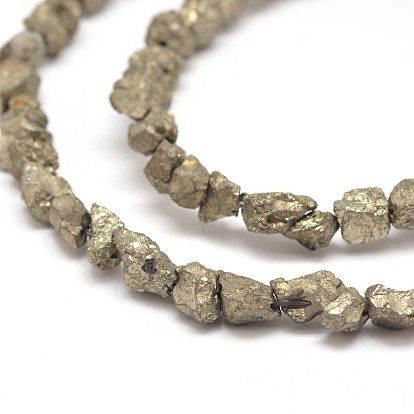 Pépites de pyrite naturelles perles brins, 5~8x3~6mm, Trou: 1mm, environ 15.7 pouce