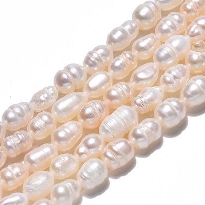 Natural Cultured Freshwater Pearl Beads Strands, with Screw Thread, Rice