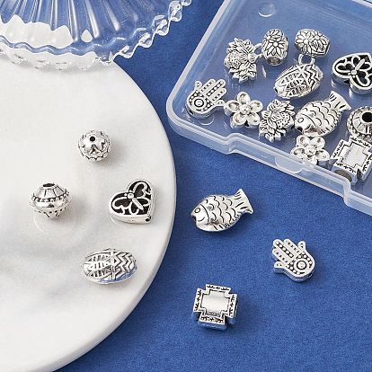 Kit de recherche de fabrication de bijoux de bricolage, y compris 20 pcs 10 style bicône & lotus & poisson & papillon & hamsa perles en alliage à la main & perles européennes & bélières en tube