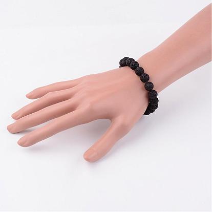 Natural Lava Rock Beads Stretch Bracelets, 55mm