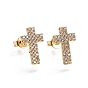 Brass Micro Pave Cubic Zirconia Stud Earrings, Cross, Golden