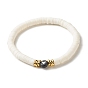 Heart Pattern Beads Stretch Bracelets Set for Women, Polymer Clay Heishi Beads Surfer Bracelet, White & Black