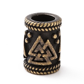 304 Stainless Steel European Beads, Large Hole Beads, Column with Valknut