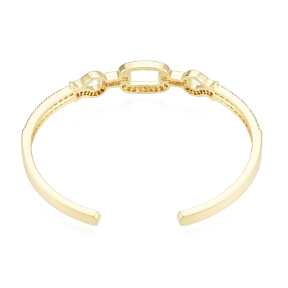 Cubic Zirconia Oval & Fish Open Cuff Bangle, Real 18K Gold Plated Brass Jewelry for Women