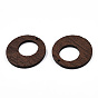 Natural Wenge Wood Pendants, Undyed, Hollow Flat Round Charms