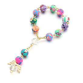 Angel Tassel Charm Bracelet with Polymer Clay Beaded Chains for Women