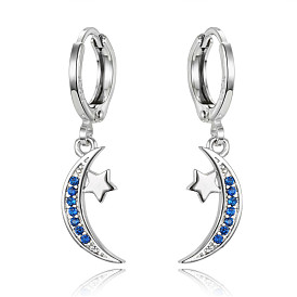 Unique Mini Silver Crescent Moon Earrings with Zircon Stones - Vintage Ear Jewelry