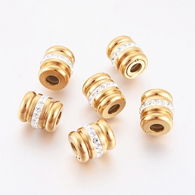 304 Stainless Steel European Beads, with Polymer Clay Rhinestone, Column
