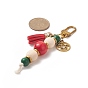 Wooden Beaded Tassel Pendant Decoration, with Alloy Swivel Clasps and Flat Round with Star Charms