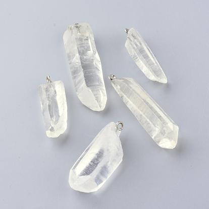 Pendeloques de cristal de quartz naturel, pendentifs en cristal de roche, avec les accessoires en laiton de tonalité de platine, nuggets