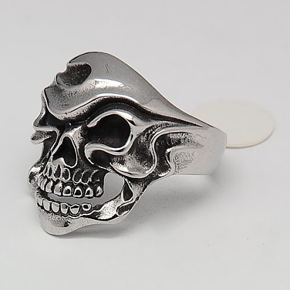 Cool Halloween Jewelry Skull Rings for Men, 304 Stainless Steel Wide Rings