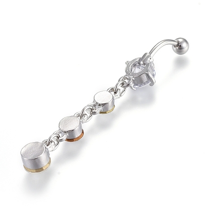Joyería piercing, anillo de ombligo zirciona cúbico de latón, anillos del vientre, con 304 barra de acero inoxidable