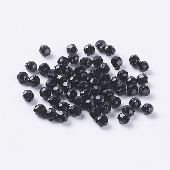 Opaque Acrylic Beads, Faceted Round