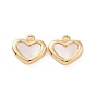 Shell Heart Charms, with Brass Findings