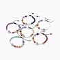 Adjustable Nylon Cord Braided Bead Bracelets, with Natural Gemstone Beads, Brass Beads and Alloy Beads, Flat Round with Tree of Life