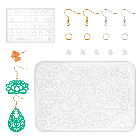 DIY Dangle Earring Making, with Pendant Silicone Molds, Iron Jump Rings & Earring Hooks, Plastic Ear Nuts
