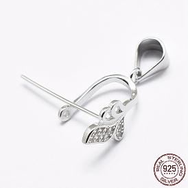 925 Sterling Silver Micro Pave Cubic Zirconia Pendant Bails, Ice Pick & Pinch Bails, Leaf