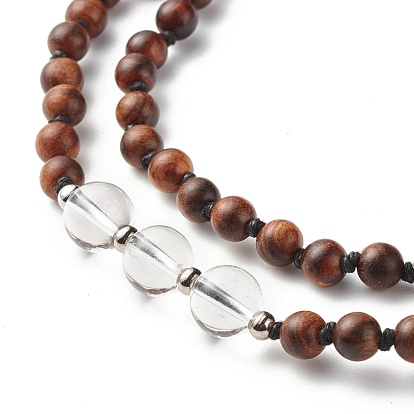 108 collier de perles de prière mala, collier de perles rondes en cristal de quartz naturel et bois, collier pendentif donut en résine pour femme