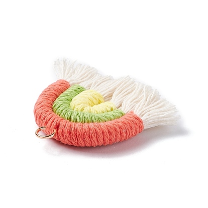 Macrame Weaving Rainbow Tassel Pendants, with Golden Iron Loops