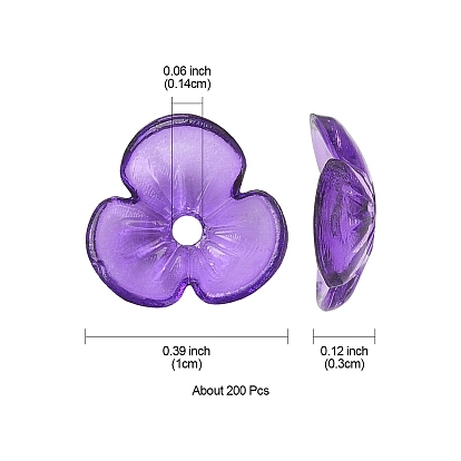 Tapas de cuentas de acrílico transparentes, 3-pétalo de flor