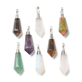 Mixed Gemstone Pendants, with Silver Brass Findings, Faceted, Bullet