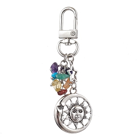 Natural & Synthetic Mixed Gemstone Chip Pendant Decorations, with Alloy Pendant and Swivel Clasps, Sun and Moon