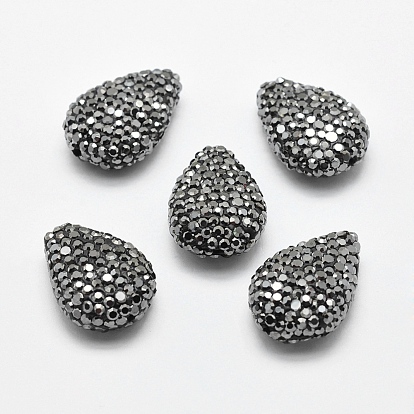 Polymer Clay Rhinestone Beads, Drop