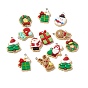 Подвески из непрозрачной смолы на рождественскую тематику, с фурнитурой железной платинового оттенка, подарочная коробка и дед мороз и рождественская елка и венок и северный олень/олень, разнообразные